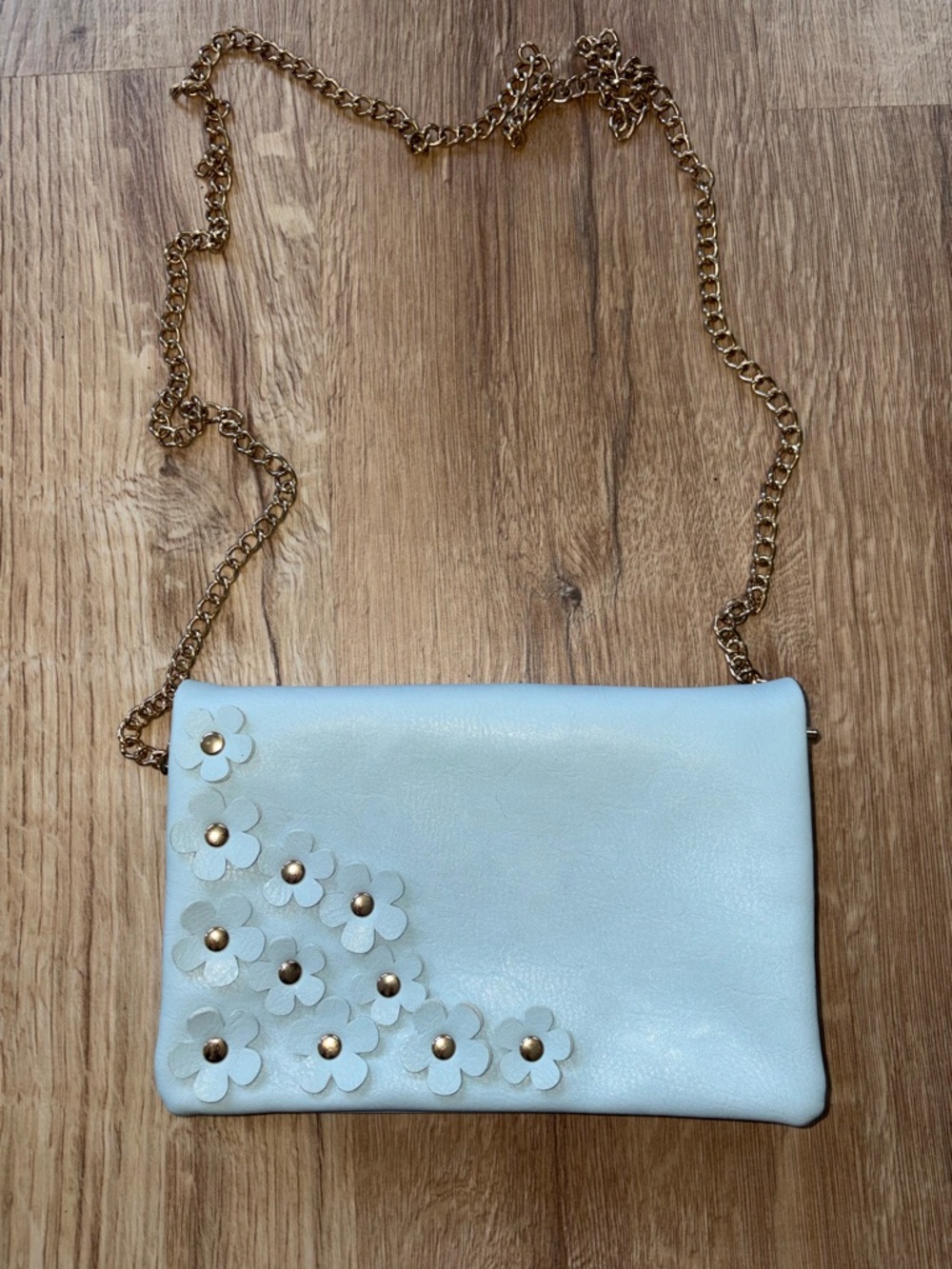 Rampage Light Blue Floral Crossbody with flowers and Gold Chain